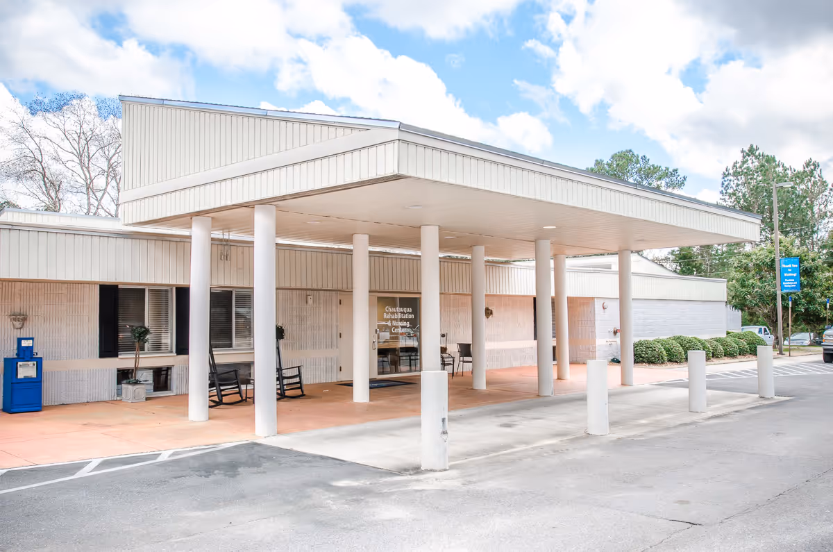 Exterior view of Chautauqua Springs Health Center showcasing the entrance and surrounding area.