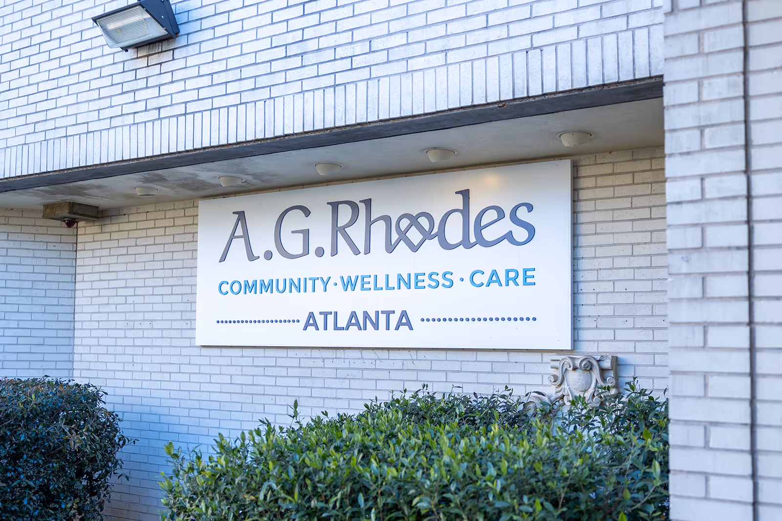 Signage for A.G. Rhodes senior living facility in Atlanta.