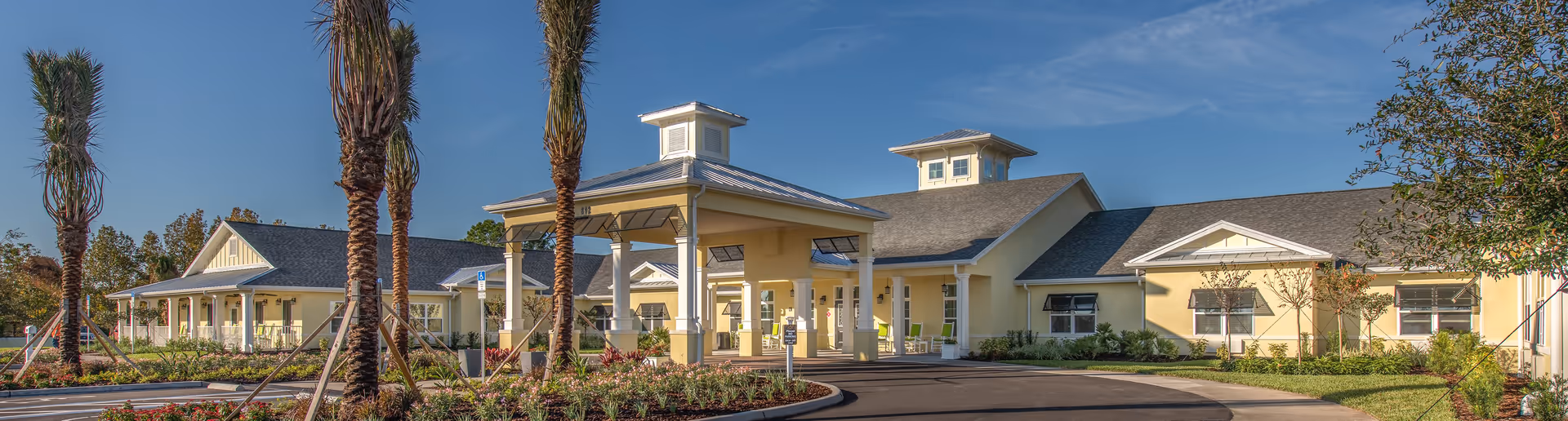 Exterior view of The Addison of Port Orange with palm trees