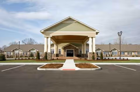 Front entrance of Life Care Center of Cape Girardeau with a covered drop-off canopy
