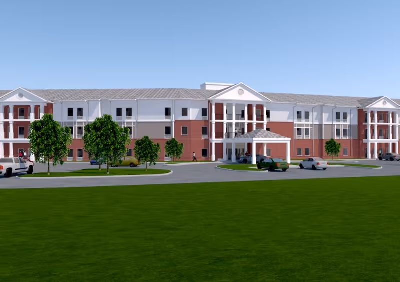 Exterior view of Sunflower Springs at Lake Wylie, a senior living campus.