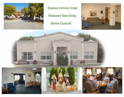 Exterior front of Residence at Grand Mesa with interior lounge and dining areas.