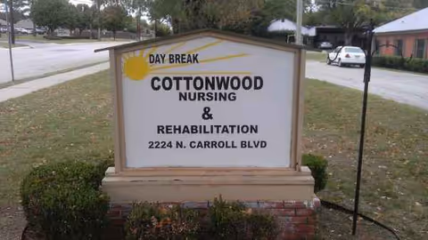 Front outdoor sign for Cottonwood Nursing & Rehabilitation in a grassy yard