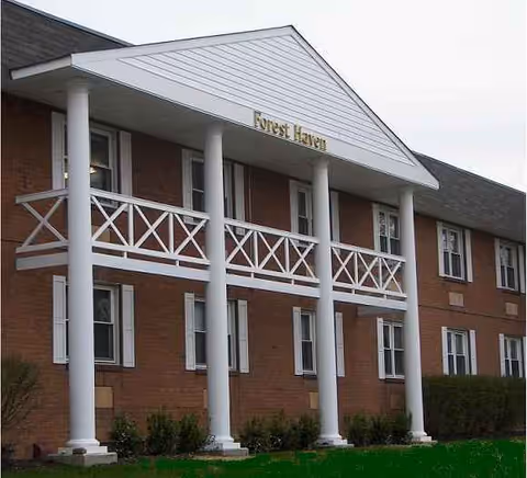 Forest Haven nursing center exterior with white columns and a covered front porch.