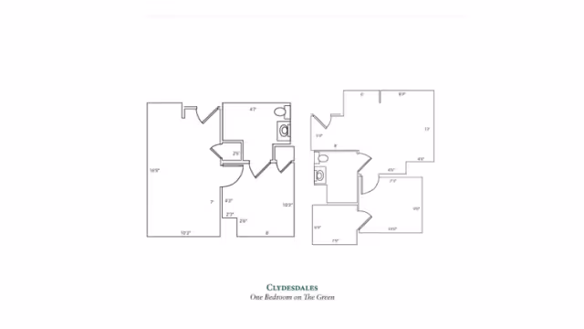 Architectural floor plan layout for Clydesdales, a one-bedroom unit called One Bedroom on The Green, showing room dimensions and arrangement.