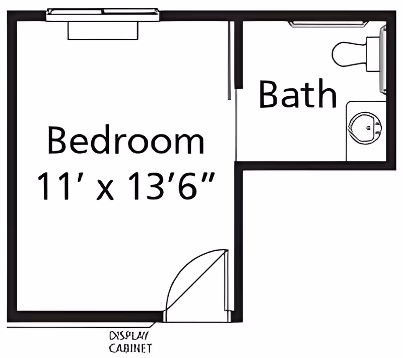 Black-and-white floor plan showing a bedroom labeled 11' x 13'6" with an adjacent bath.