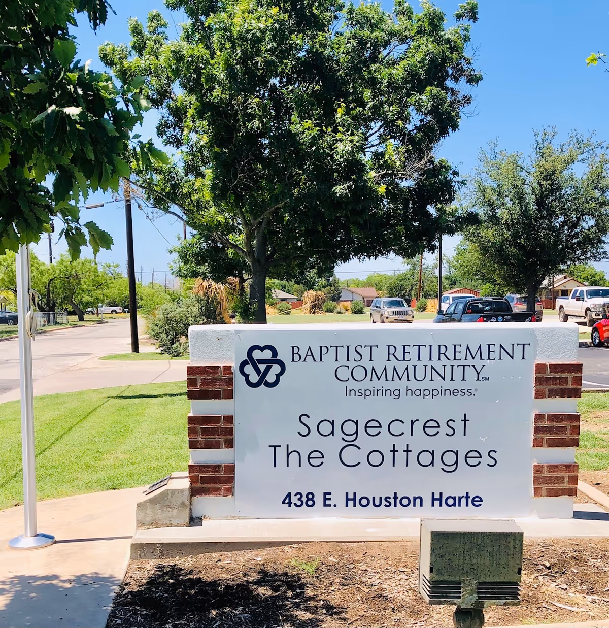 Sign for Sagecrest Care Center & The Cottage Homes, part of the Baptist Retirement Community.