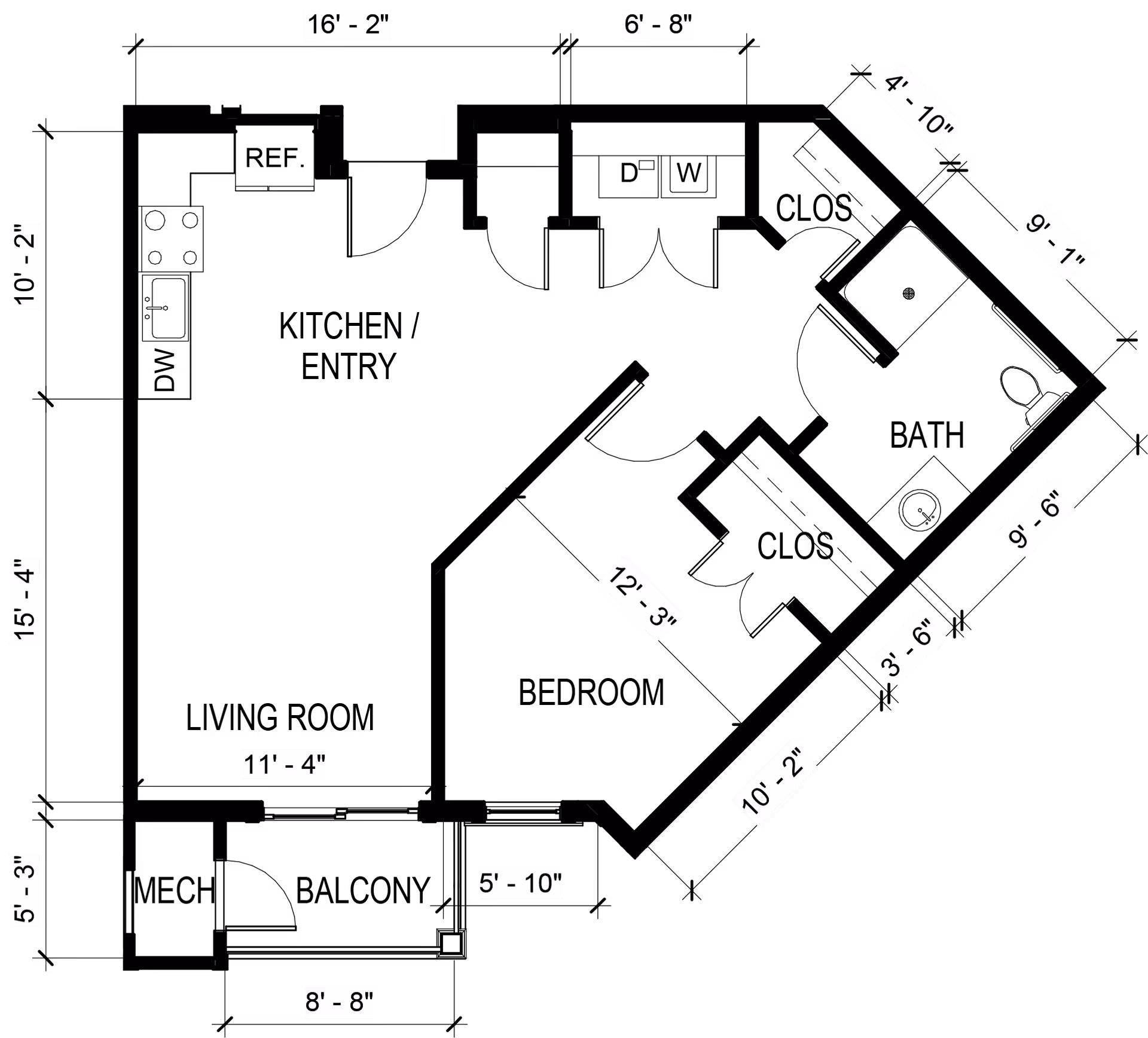 Black schematic floor plan graphic with scattered white labels showing various room dimensions.