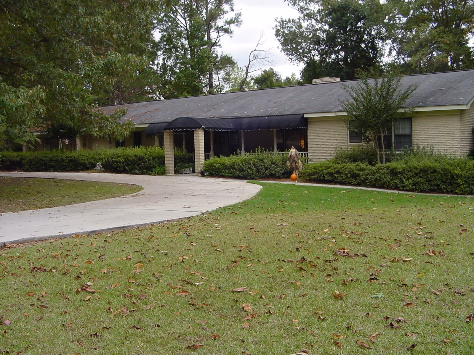 Exterior view of Bella Wood Senior Living with curved driveway and entrance awning.