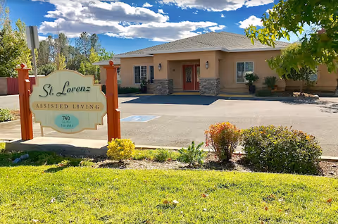 Exterior view of St Lorenz Assisted Living building with front sign.
