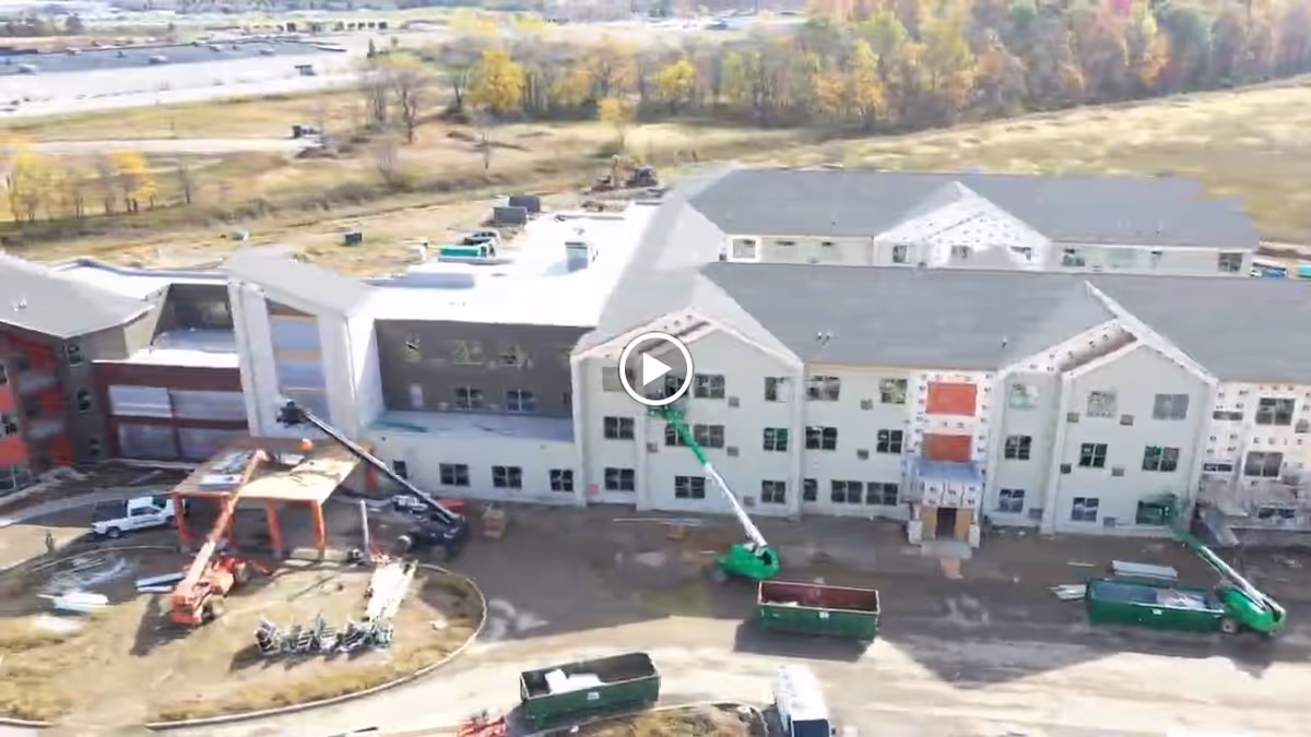 Aerial view of the Astral at Auburn senior living facility under construction.