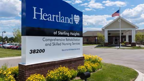 Exterior view of Heartland of Sterling Heights sign and entrance.