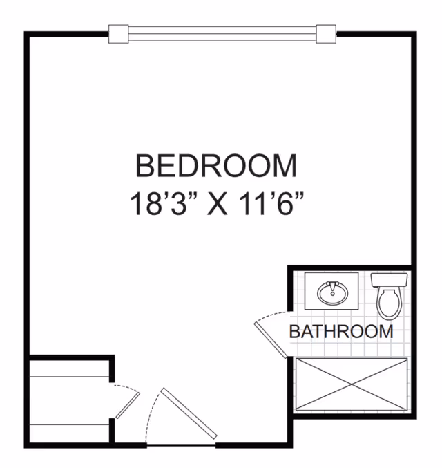 Architectural floor plan showing a bedroom measuring 18 feet 3 inches by 11 feet 6 inches with an attached bathroom containing a sink, toilet, and bathtub.