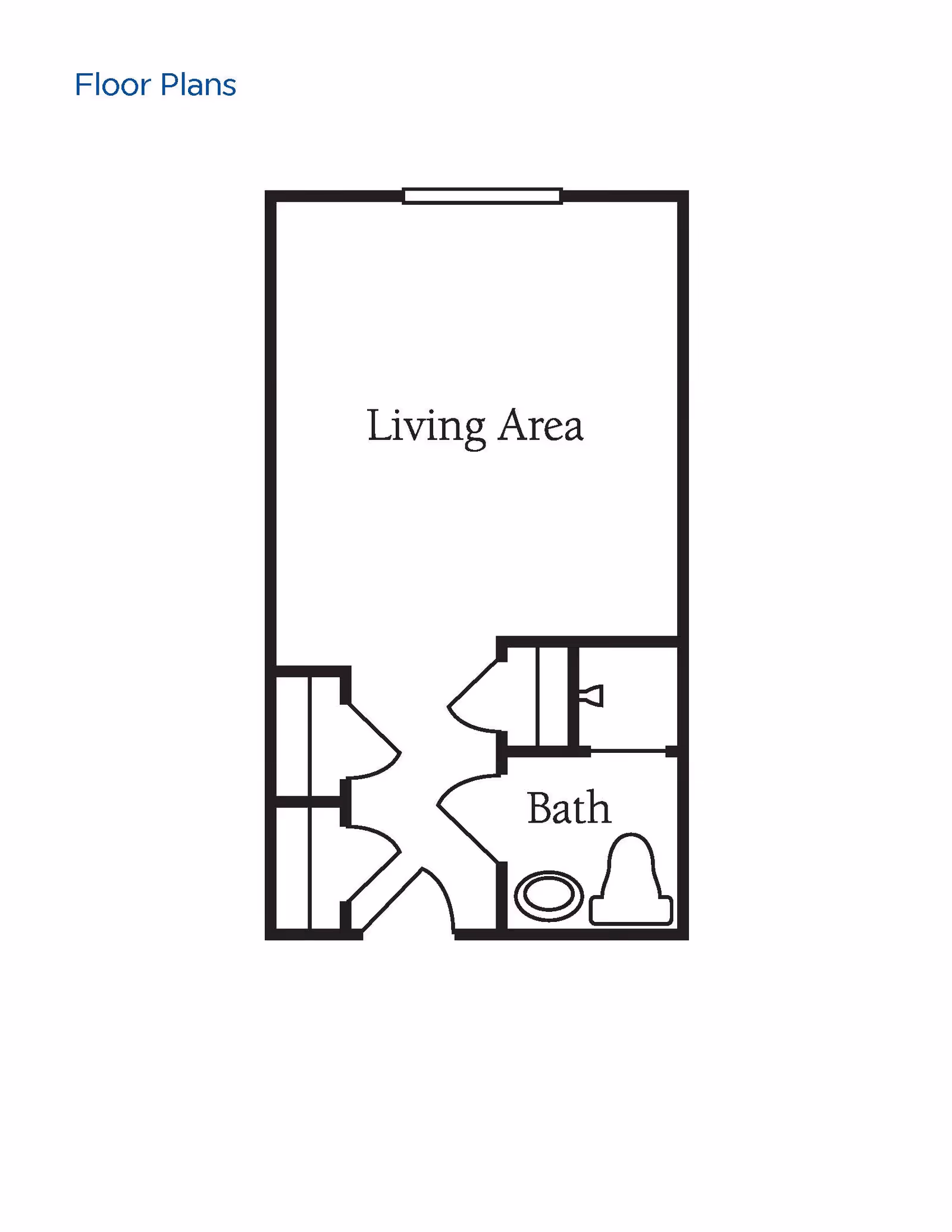 Simple floor plan showing a living area and a bathroom labeled 'Bath' with a toilet and sink.