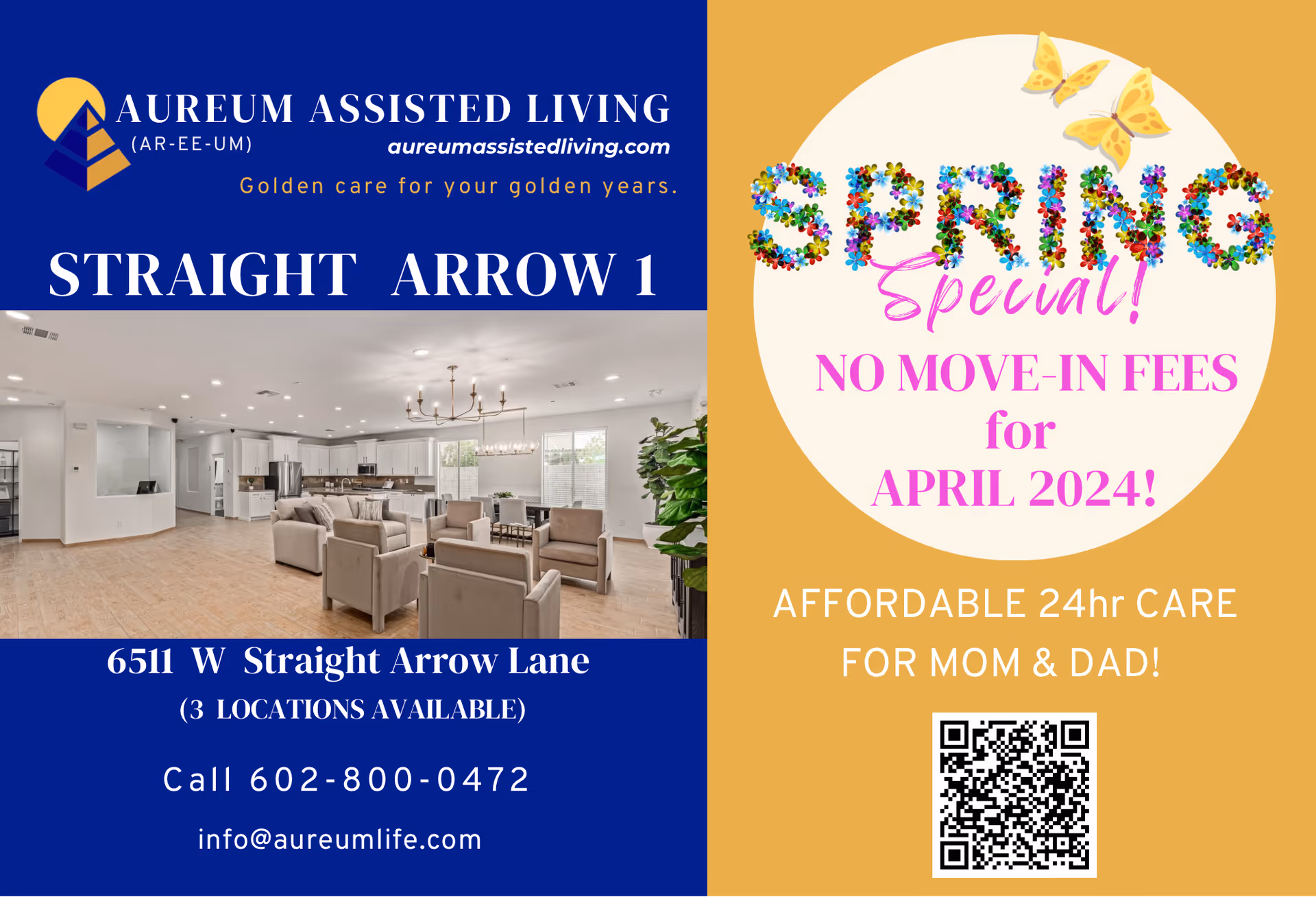 Promotional image for Aureum Assisted Living featuring a modern interior with seating arrangements.