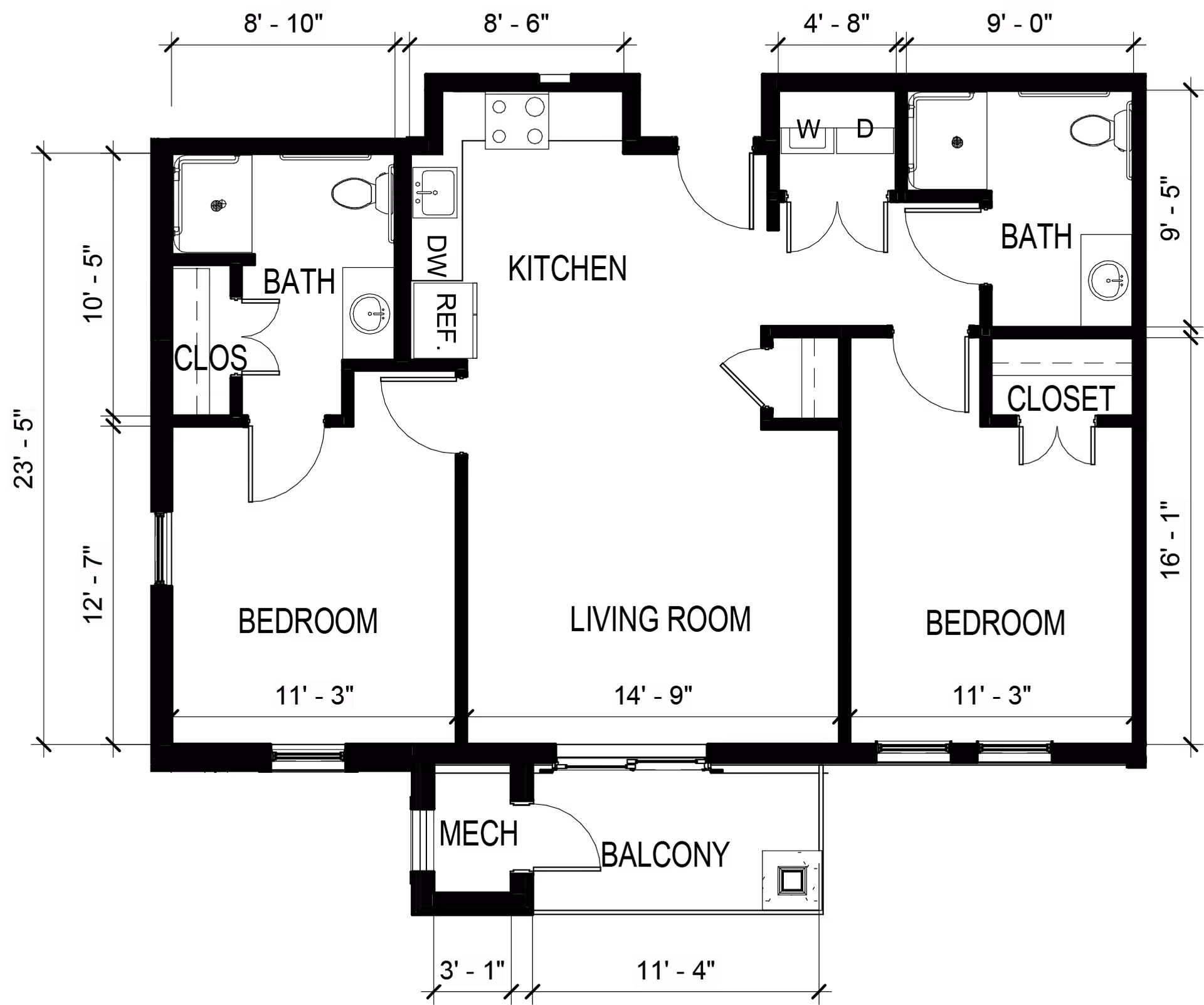 Black-and-white floor plan diagram showing multiple room dimension labels in feet and inches.