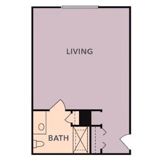 Floor plan showing a living area labeled 'LIVING' and a bathroom labeled 'BATH' with a toilet and sink, along with an entry door and closet space.