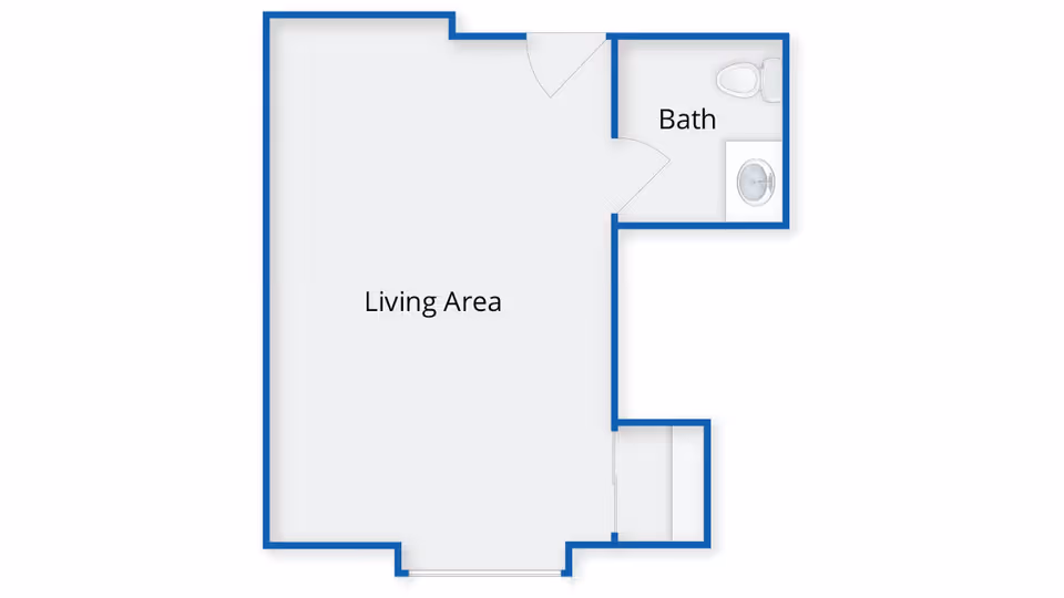Floor plan layout showing a living area with an attached bathroom including a toilet and sink.