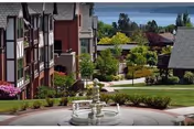 Exterior view of Franke Tobey Jones retirement estates with a central fountain and landscaped grounds.