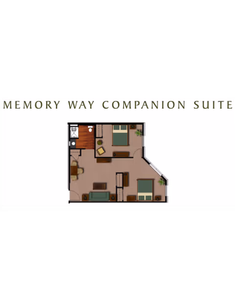 Floor plan titled 'Memory Way Companion Suite' showing two bedrooms, a shared living area, and a bathroom.