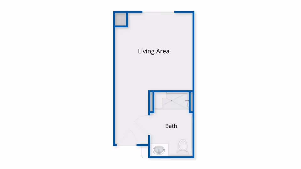 Floor plan layout showing a living area and a bathroom labeled 'Bath' with a sink, toilet, and shower area.