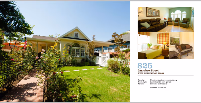 Exterior view of Raya's Paradise senior living facility with a lush front yard.