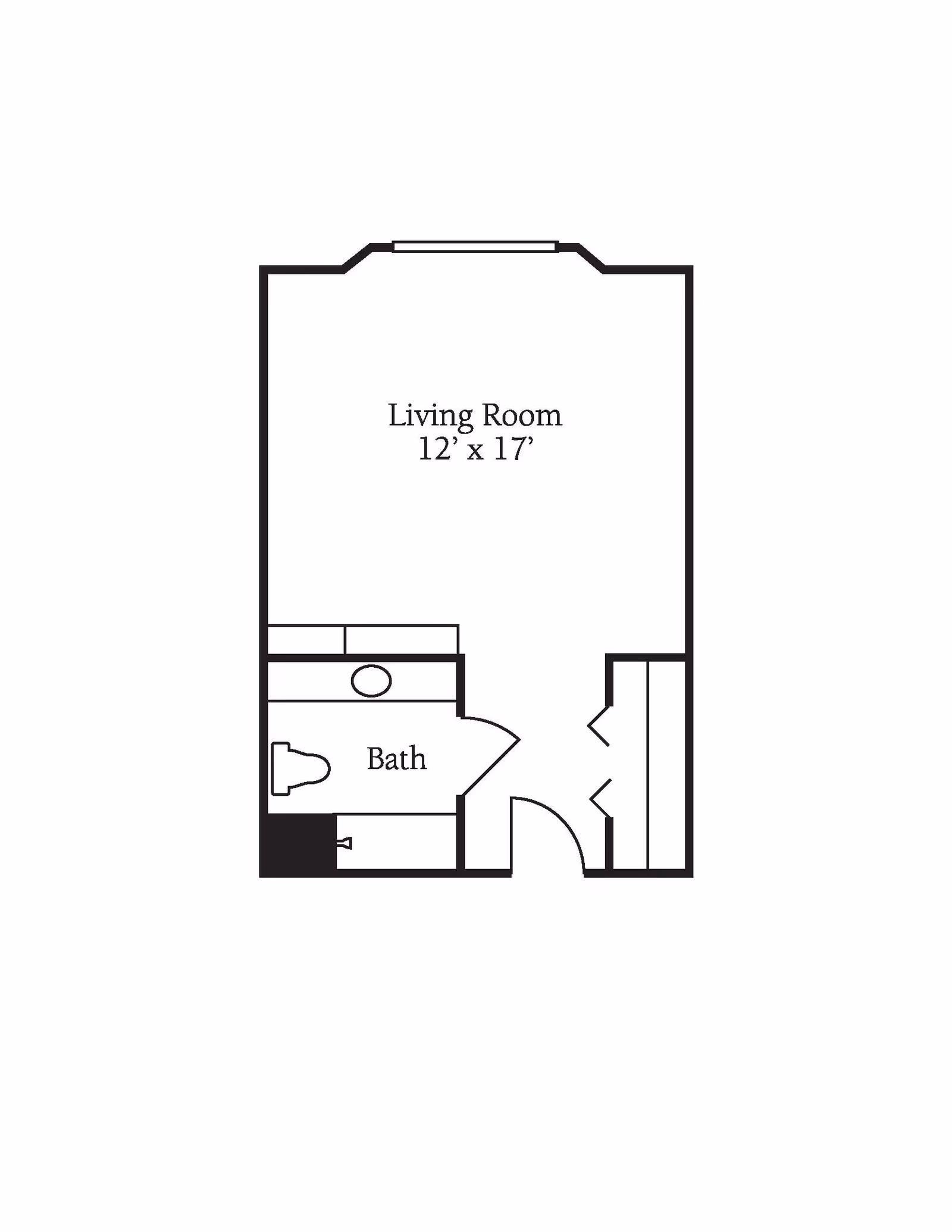 Floor plan layout showing a living room measuring 12 feet by 17 feet, with an adjacent bathroom and entry area.