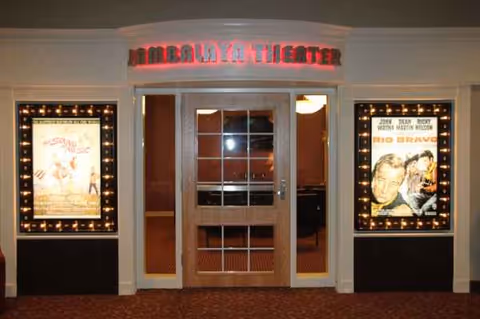 Entrance to Ascension Oaks Nursing and Rehabilitation Center with illuminated posters.