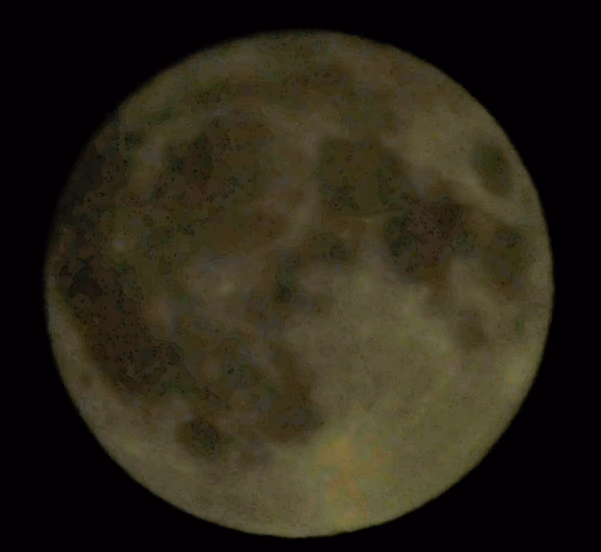 Close-up of the full moon showing surface details against a black sky.