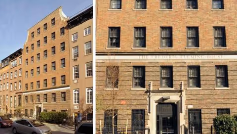 Exterior view of a brick senior residence with many windows and a main entrance.