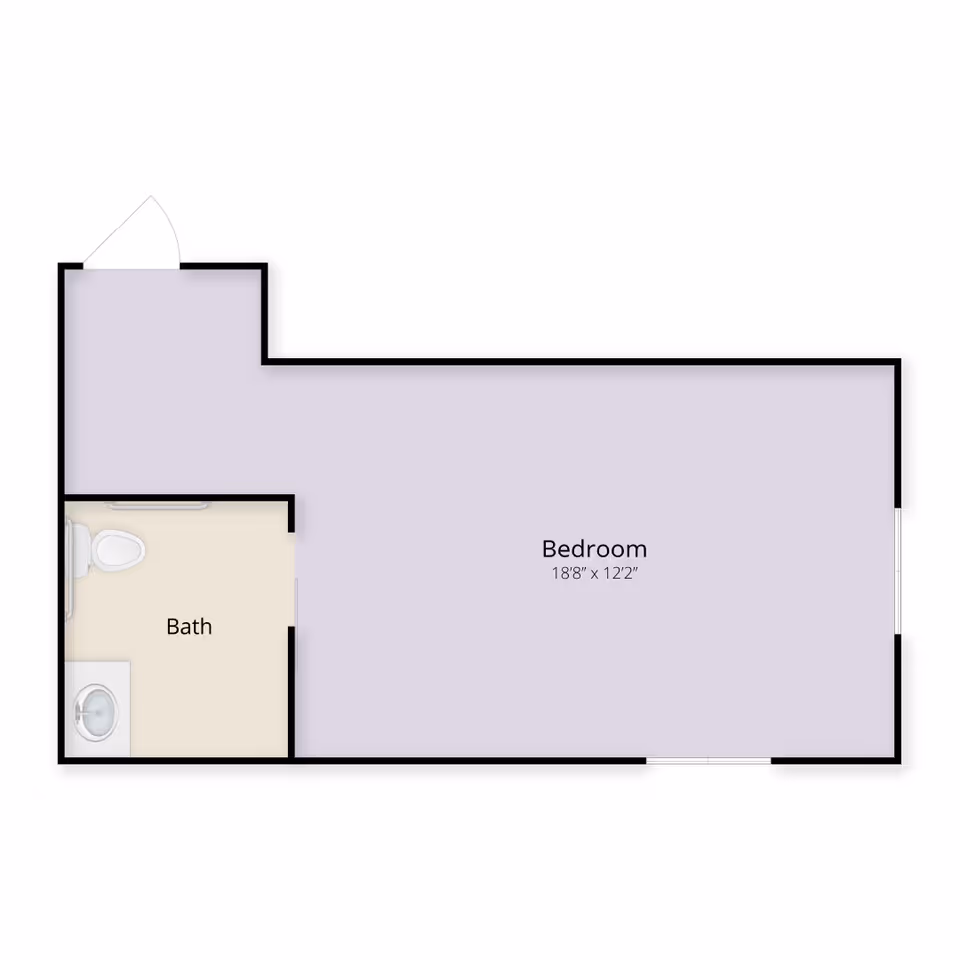 Floor plan layout showing a bedroom measuring 18 feet 8 inches by 12 feet 2 inches and an adjacent bathroom with a toilet and sink.