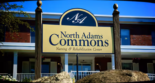 Exterior view of North Adams Commons nursing and rehabilitation center entrance sign