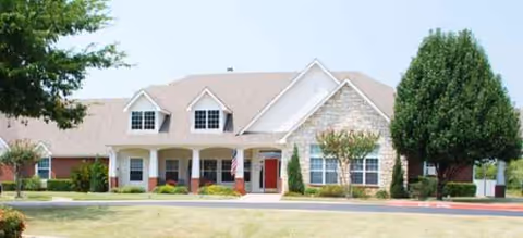 Front exterior view of Brookdale Denton North senior living facility.