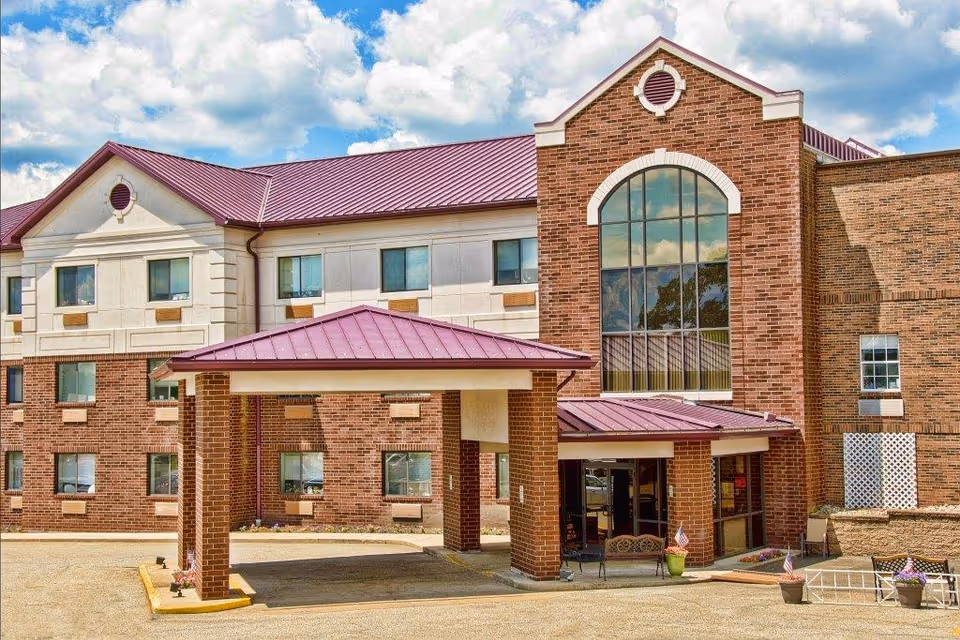 Exterior view of Southwestern Nursing and Rehabilitation Center with a brick entrance canopy.