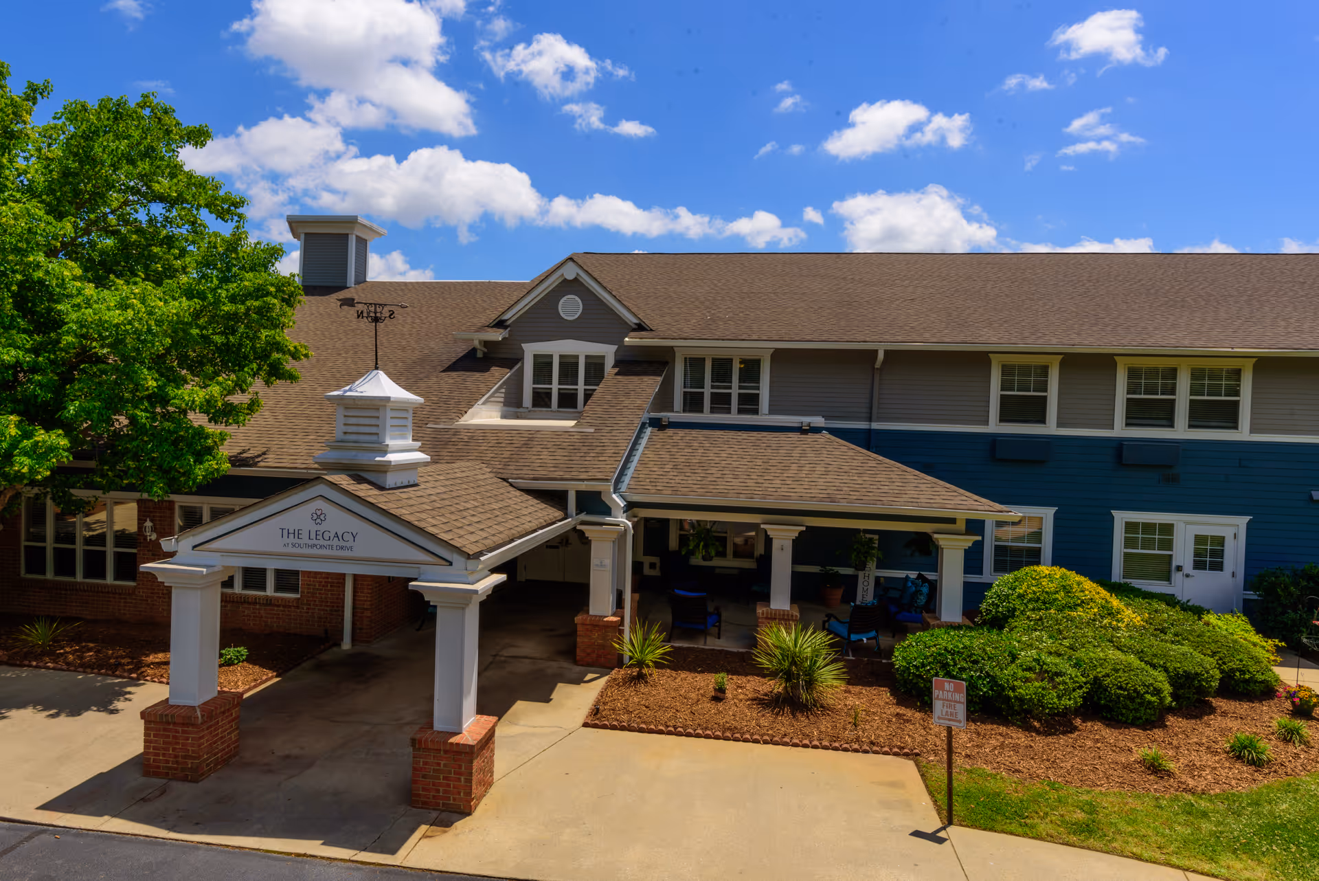 The Legacy at Southpointe Drive building front with covered entrance.