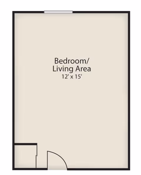 Floor plan layout showing a combined Bedroom and Living Area measuring 12 feet by 15 feet with an entry door and a small adjacent closet or storage space.