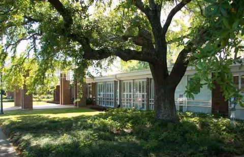 Exterior view of Naomi Heights Nursing and Rehabilitation Center with trees and lawn