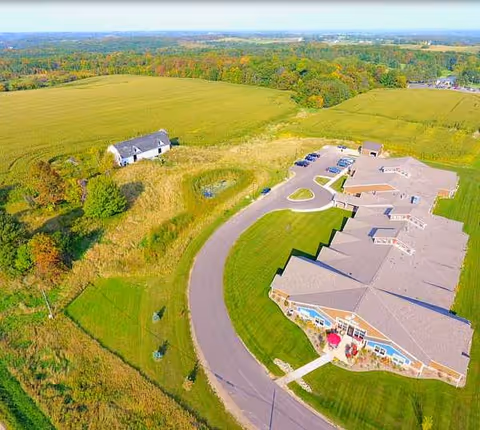 Aerial view of Preferred Senior Living of Ellsworth facility and surrounding farmland.