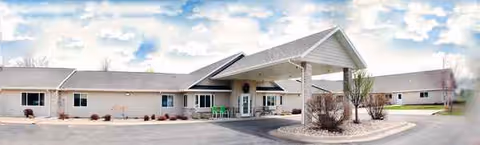 Edgewood Flandreau senior living facility with a covered front entrance and circular driveway.
