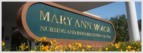 Exterior sign reads Mary Ann Morse Nursing and Rehabilitation Centre.
