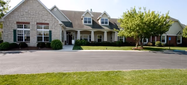 Exterior view of Brookdale Tullahoma with stone facade and manicured lawn